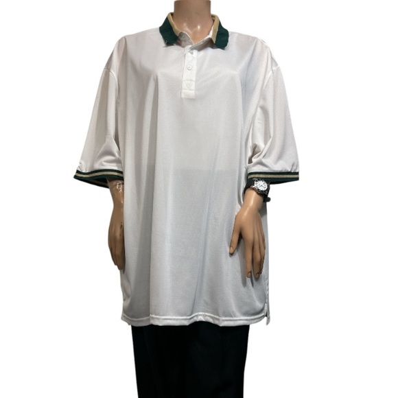 LEDINEY Shirt Polo Contrast stripe Collar white Regular Fit Short sleeve size 2X - Picture 2 of 15